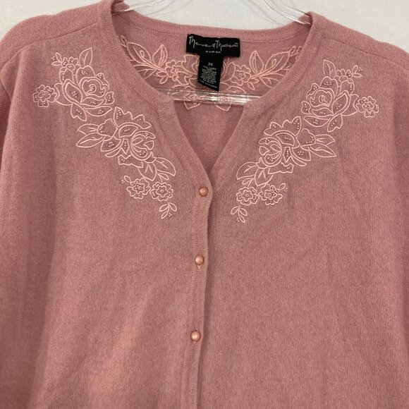 Mercer & Madison size 3X Pink Mauve Lambs Wool Rabbit Hair Embroidered Cardigan - Picture 4 of 9